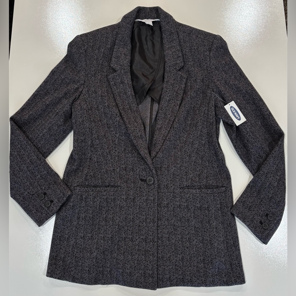 Old Navy Dark Gray and White Herringbone Blazer